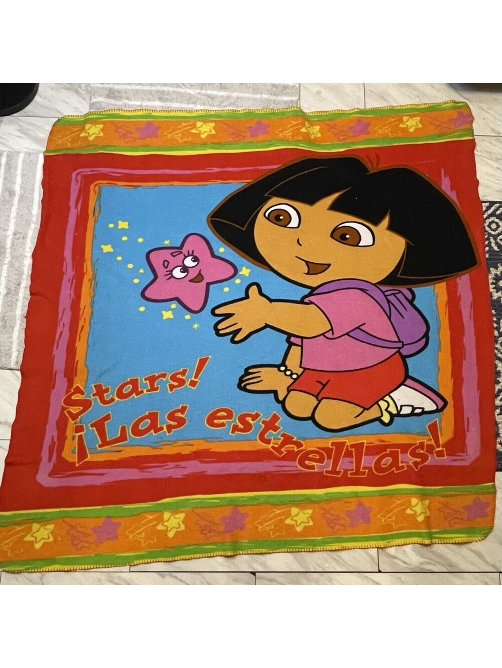DORA The Explorer Stars! 2006 Nick Jr Blanket Fleece Throw Approx 57x47 Toddler